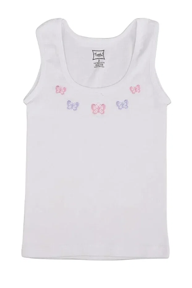 Детский топ для девочек с принтом 166 girl wide-strap embroidered athlete Tutku, White