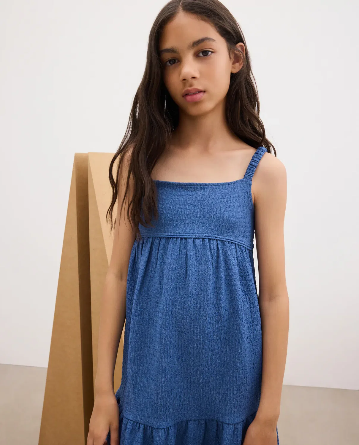 Детское платье для девочек из жатого полиэстера Kids El Corte Inglés, Azul — фото 2