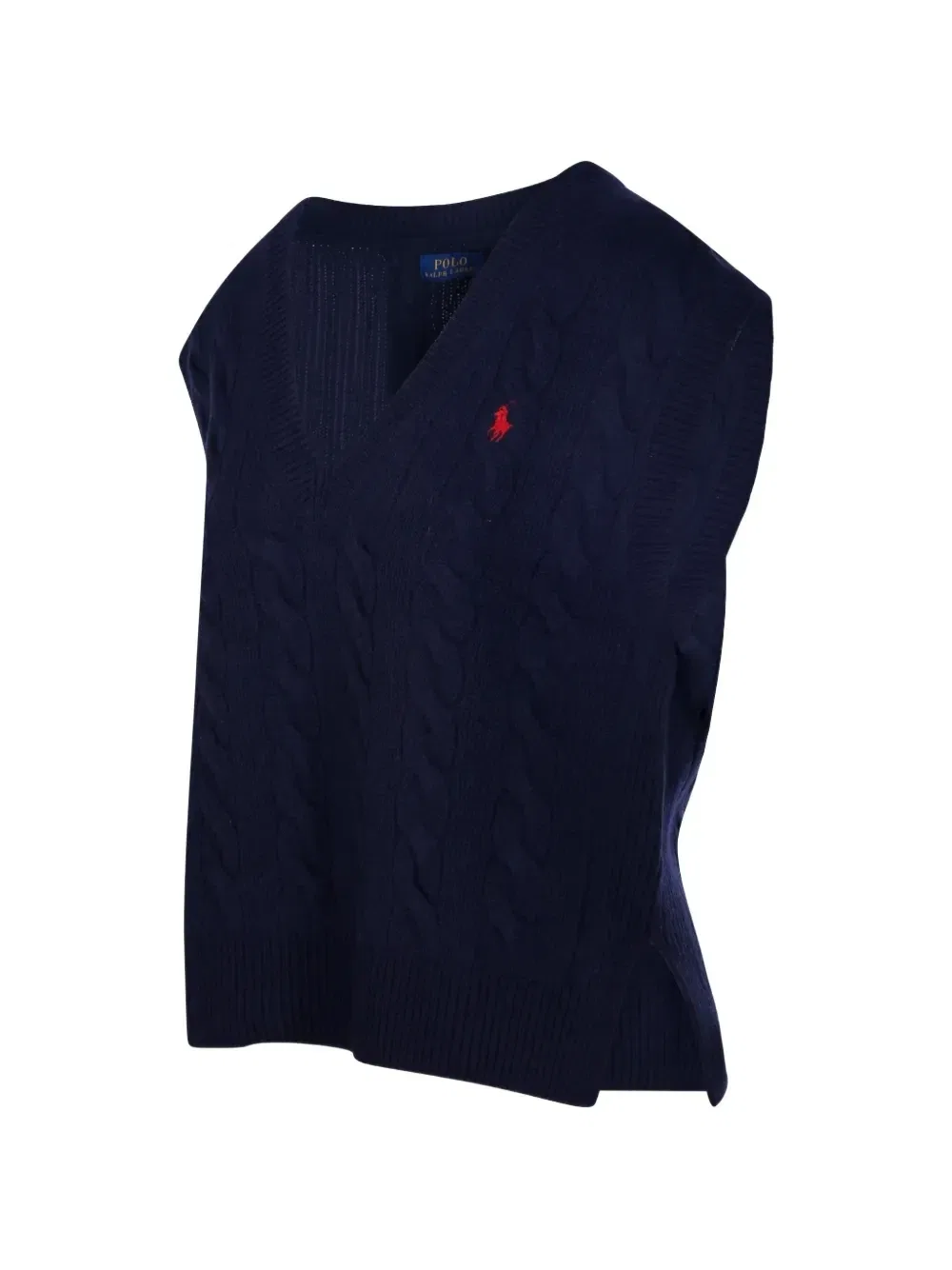 Вязаный жилет с V-образным вырезом и узором «косичка» Polo Ralph Lauren, синий — фото 2