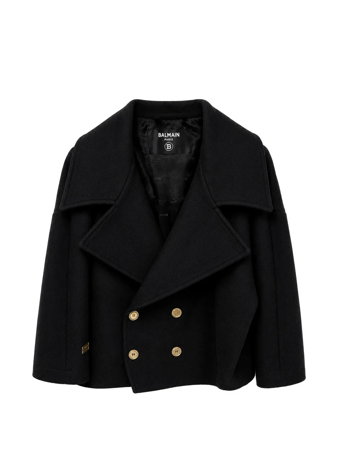Двубортное пальто с логотипом Balmain Kids, черный