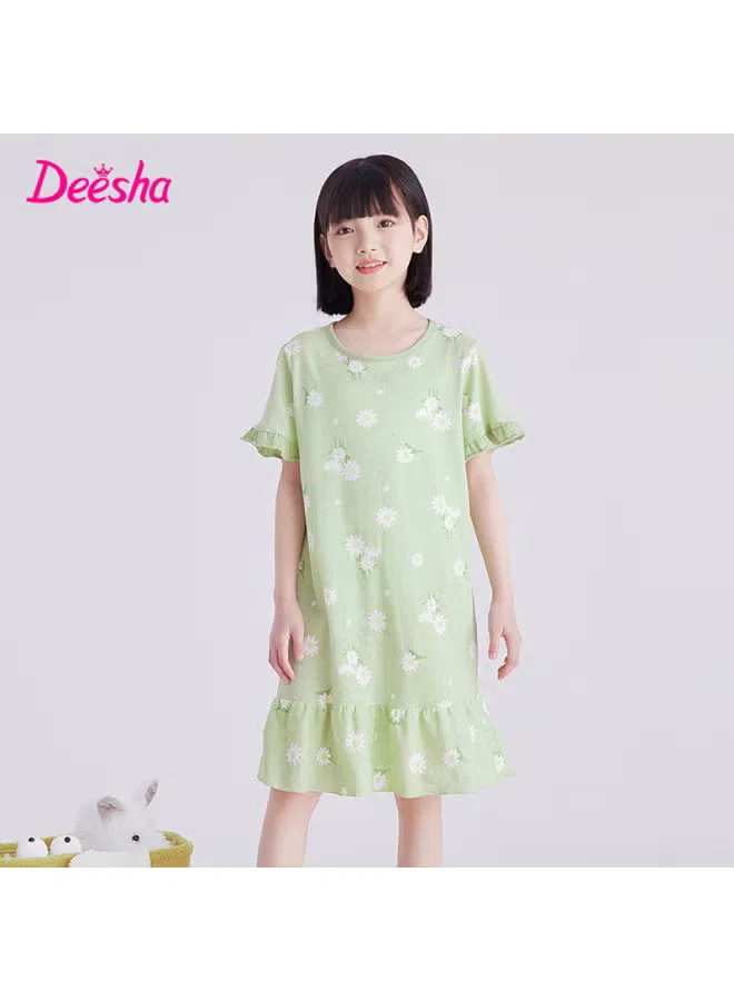 Ночная сорочка с принтом из хлопка для девочки, Deesha, зеленый — фото 4