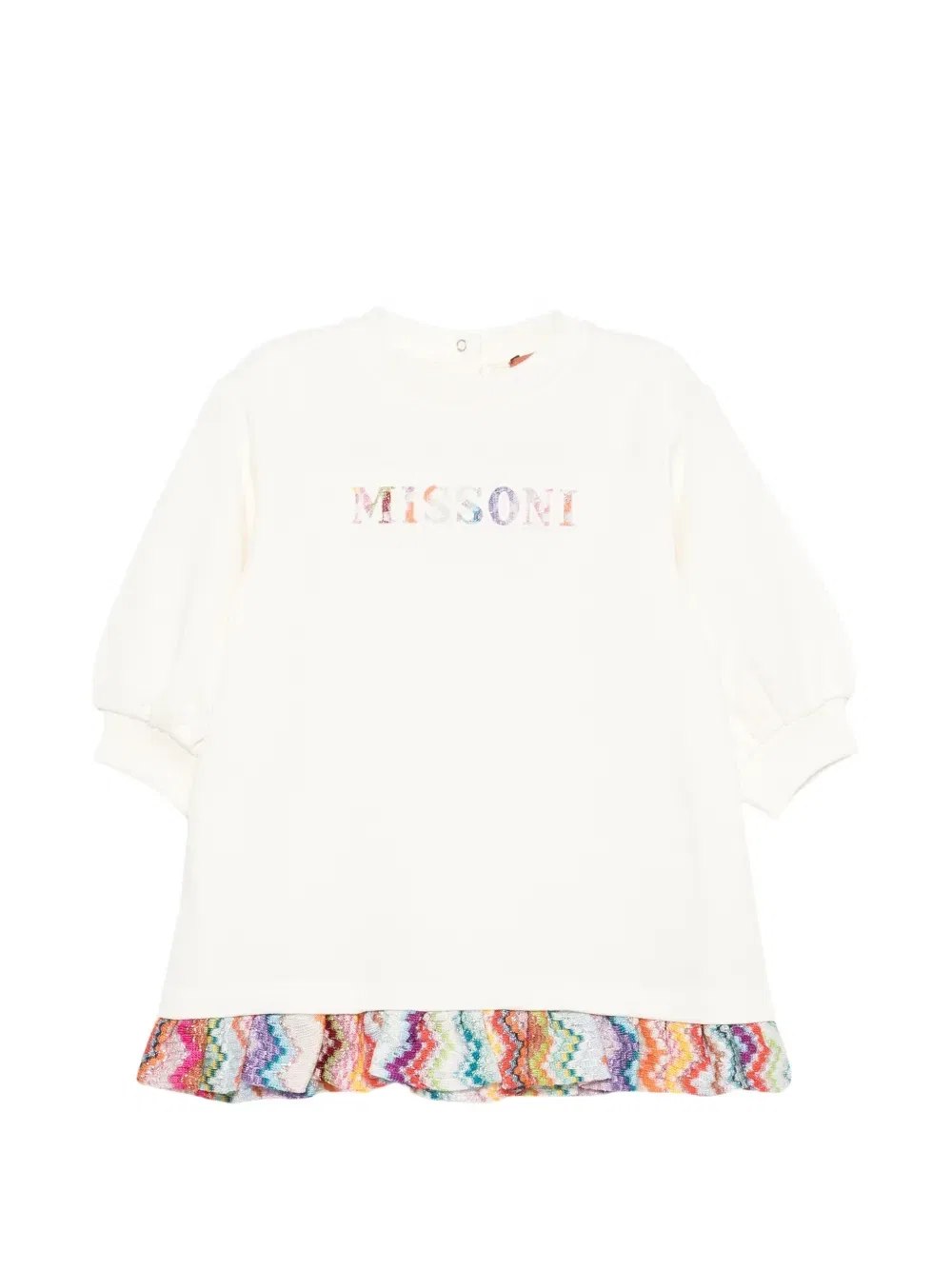 Платье с зигзагообразной отделкой и вышитым логотипом Missoni Kids, бежевый