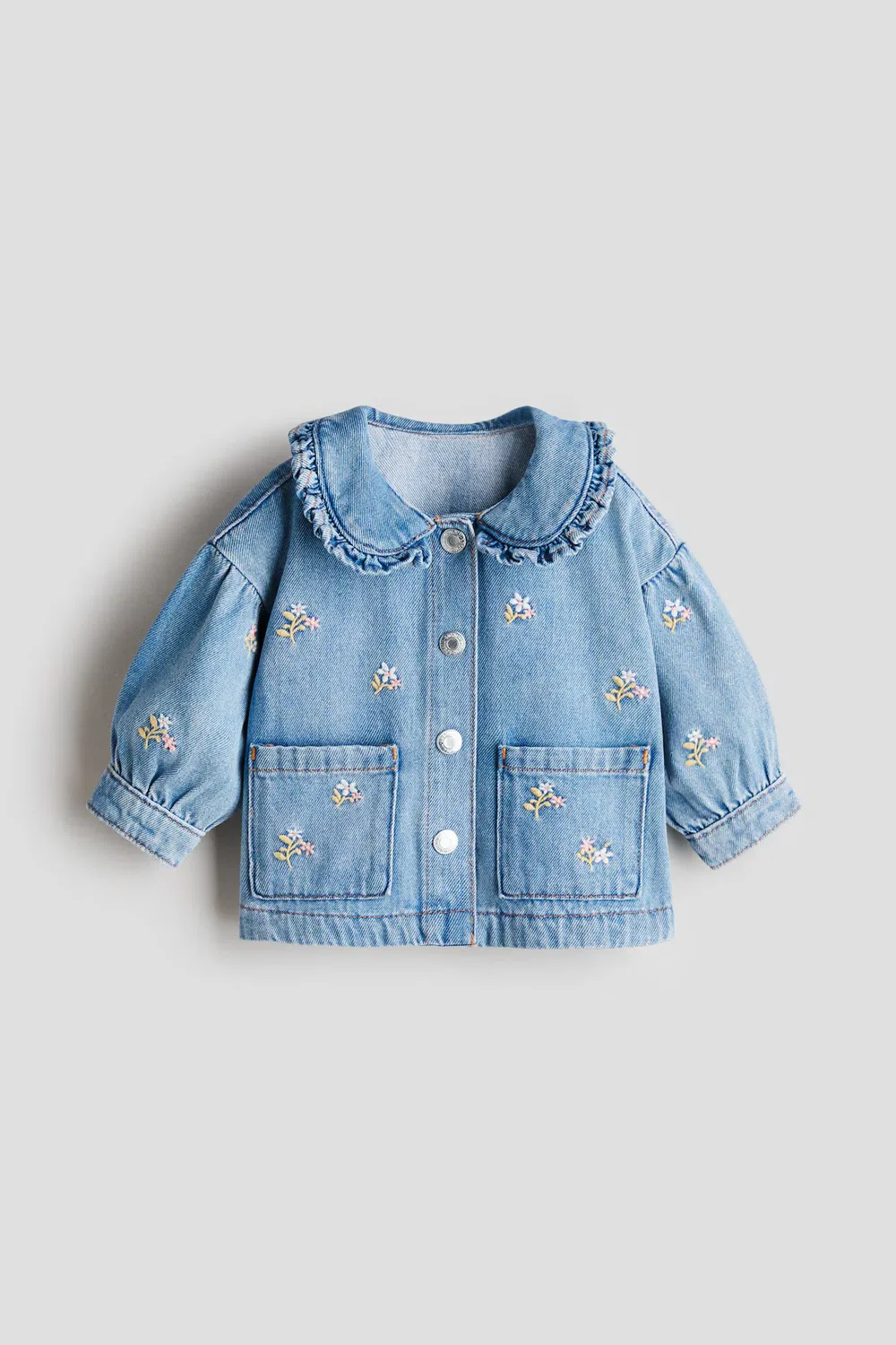 Джинсовая куртка с вышивкой H&M, Denimblau/Geblümt