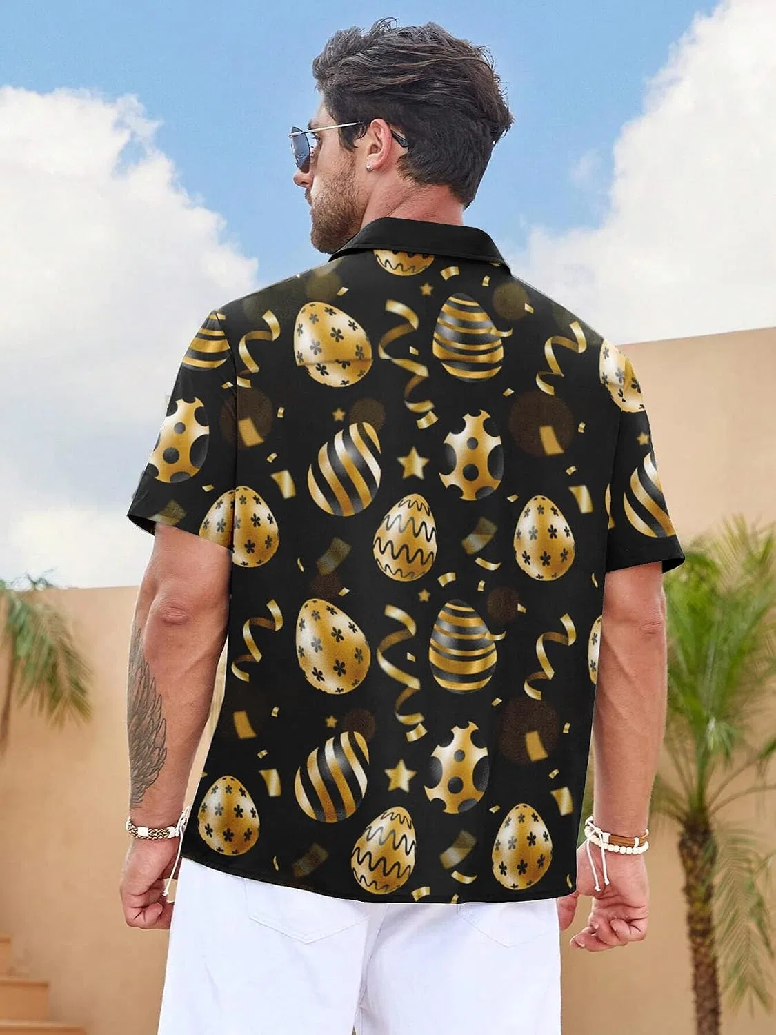 Мужская рубашка с принтом Easter Button Down Shirts, золотистый — фото 3