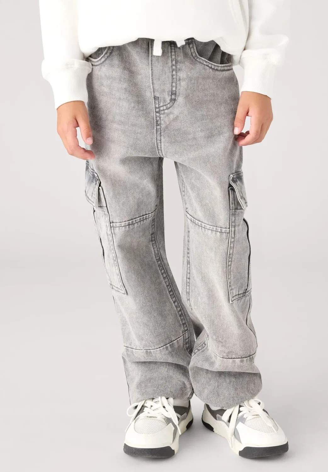 Джинсы карго широкие с кулиской - брюки карго Terranova, Grigio Denim — фото 2