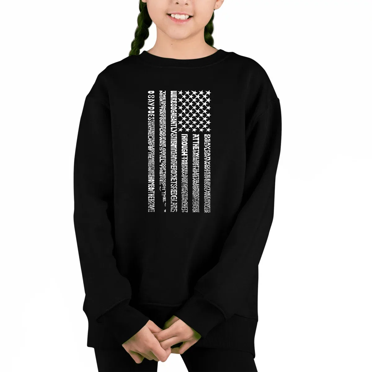 Детская толстовка-свитшот для девочек с принтом National Anthem Flag LA Pop Art, Black