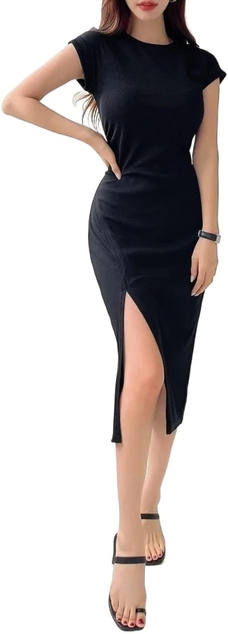 Женское миди-платье с разрезом Bodycon, Black