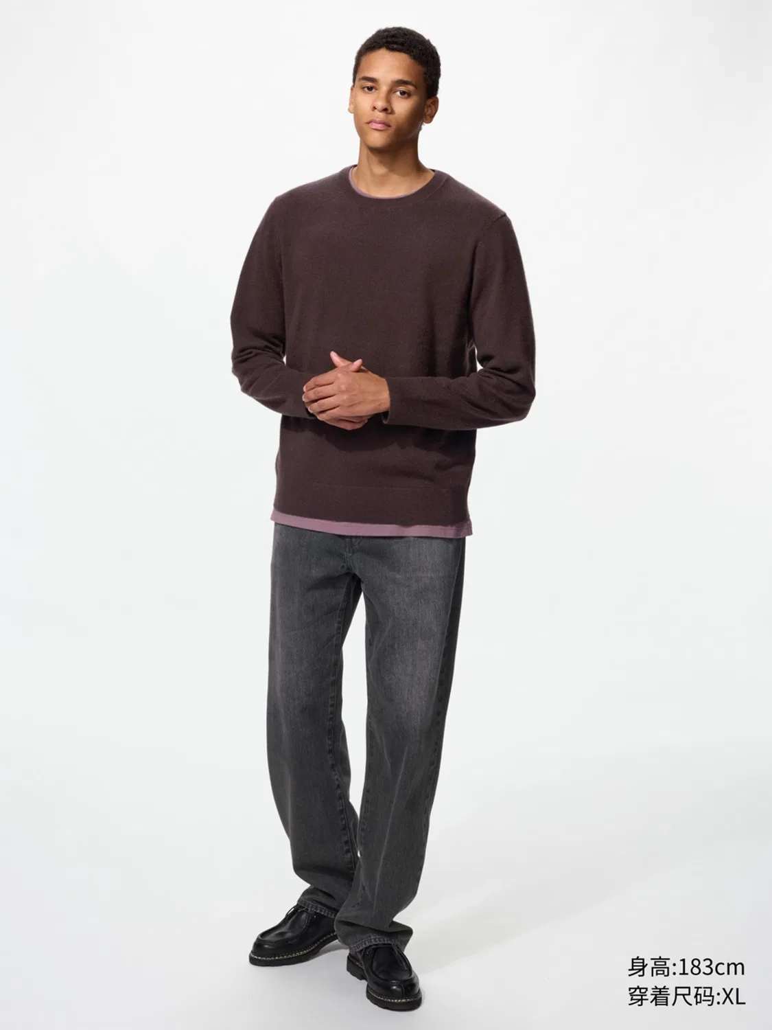 Свитер с длинным рукавом из кашемира Uniqlo, темно-синий — фото 2