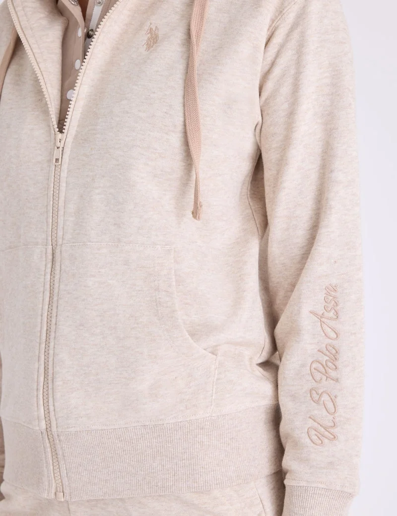 Женское худи U.S. Polo Assn. French Terry Full Zip, бежевый — фото 4