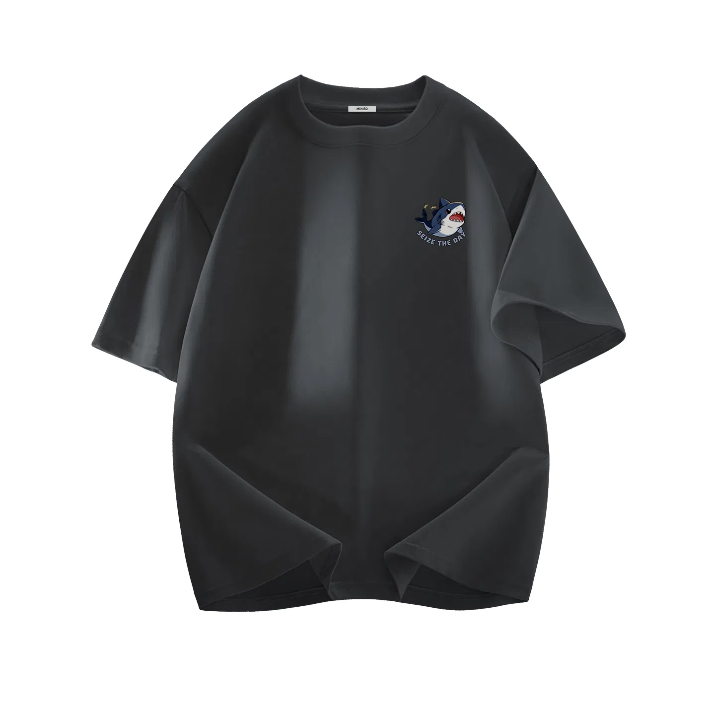 Детская футболка с принтом B Happy Shark Chest Logo MINISO, Dark Gray