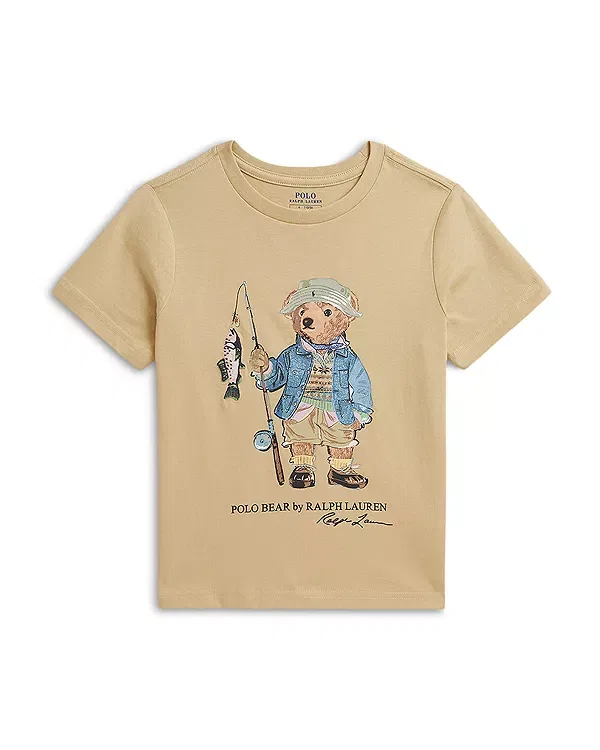 Детская футболка для мальчиков с принтом Polo Bear Ralph Lauren, кремовый — фото 2