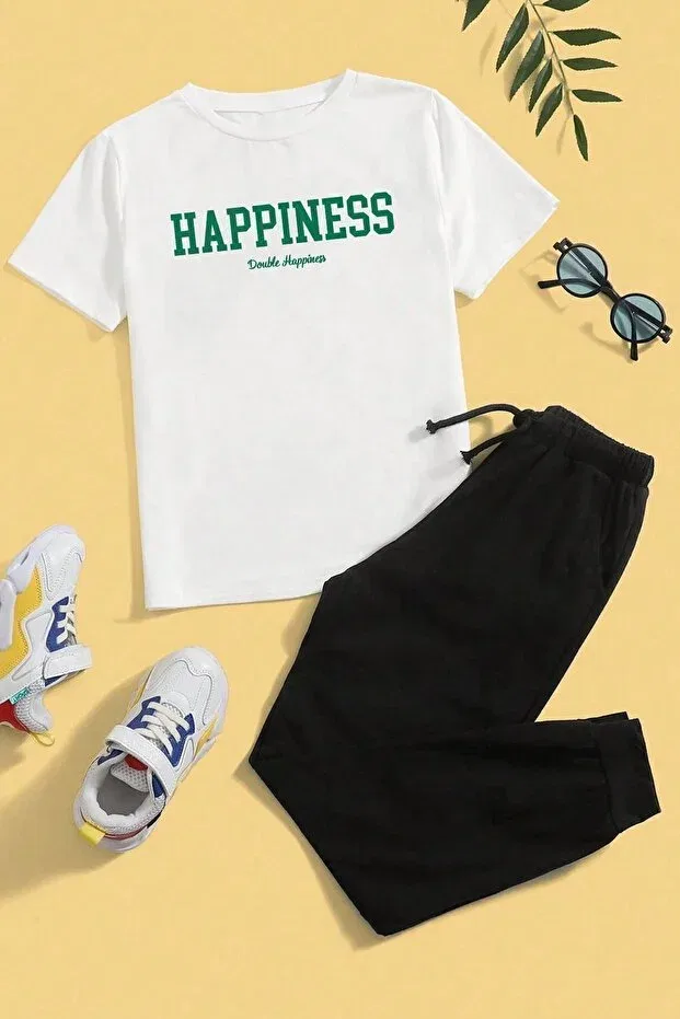 Детский комплект спортивного костюма для девочек с принтом Kids Happines Lower - Upper Tracksuit Set Uyguntarz, White