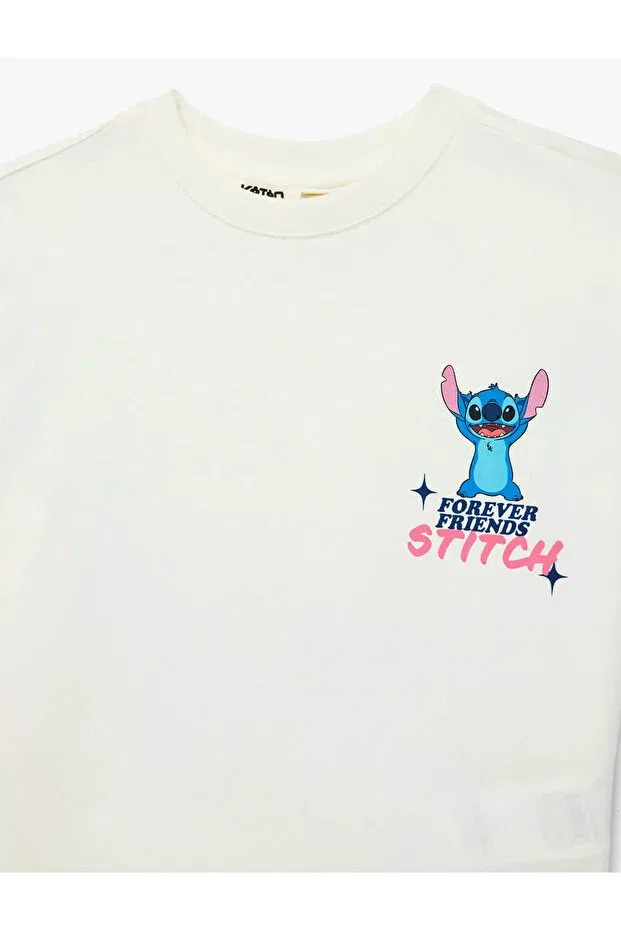 Детская футболка для девочек с принтом Stitch Printed Licensed Koton, Ecru — фото 4