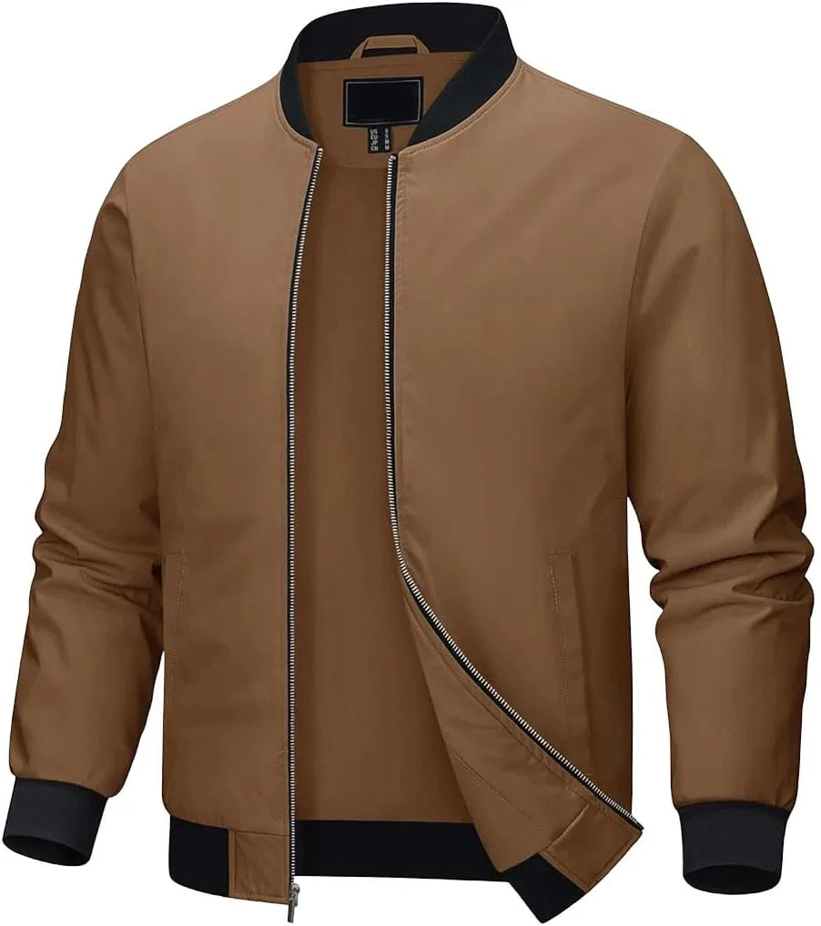 Мужская куртка-бомбер с воротником-стойкой, молния, Aviator, коричневый