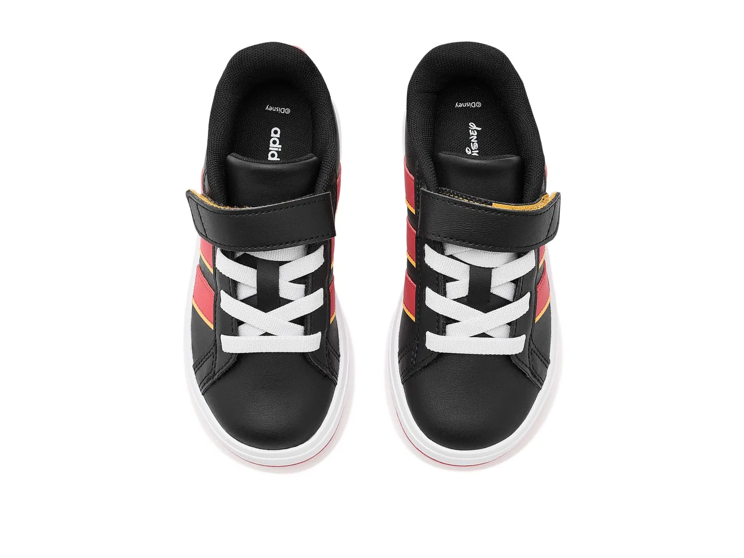 Кроссовки Disney Grand Court Elastic Lace & Strap (для маленьких и больших детей) Adidas Kids, Black/Pure Ruby/Crew Yellow — фото 3