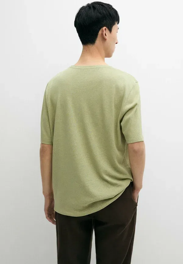 Футболка из льна и хлопка Basic t-shirt Massimo Dutti, зеленый — фото 3