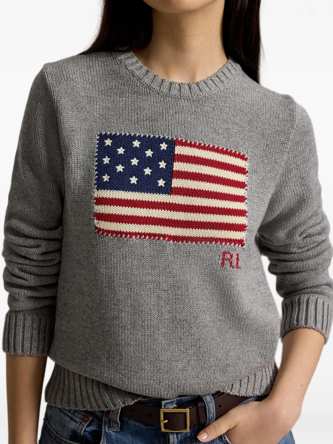 Хлопковый джемпер с флагом Polo Ralph Lauren, серый — фото 4