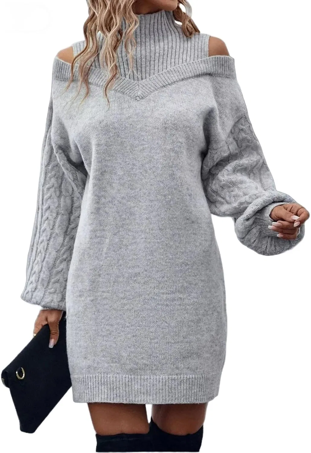 Женское платье-свитер с воротником-хомутом Bubble Sleeves, 24