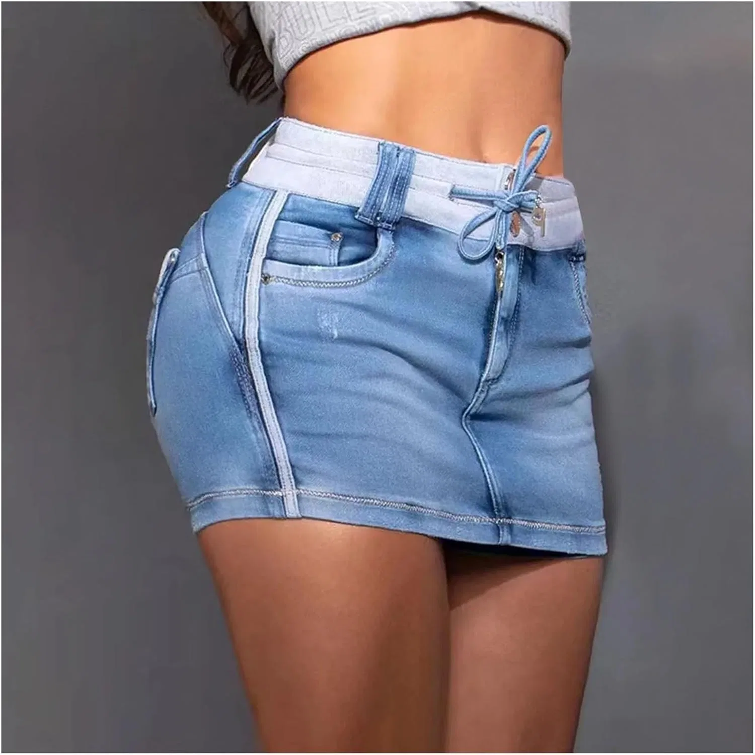 Женская джинсовая юбка-шорты высокая талия Plus Size, Blue — фото 3