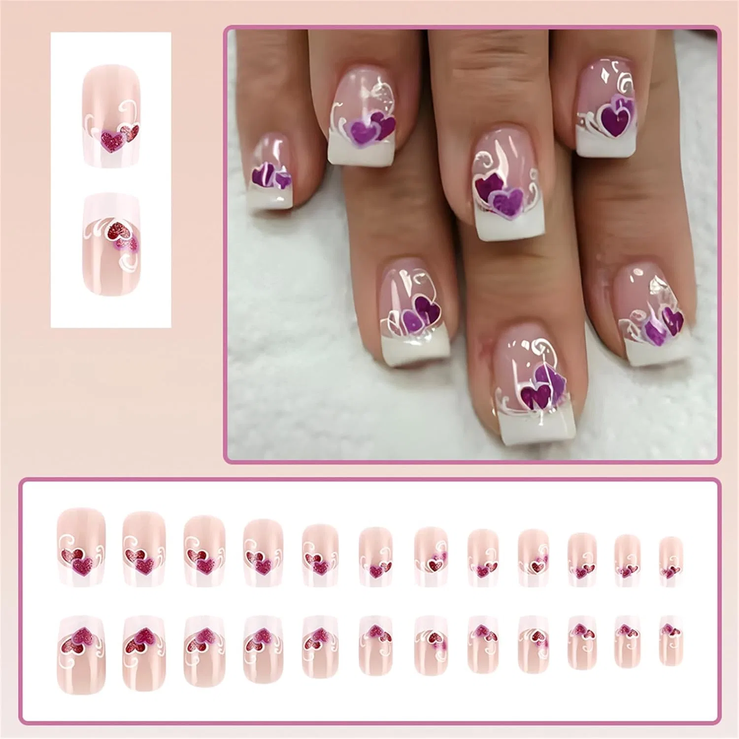 Набор накладных ногтей «French Tip» с сердечками, 24 шт. Ywmsfl — фото 2