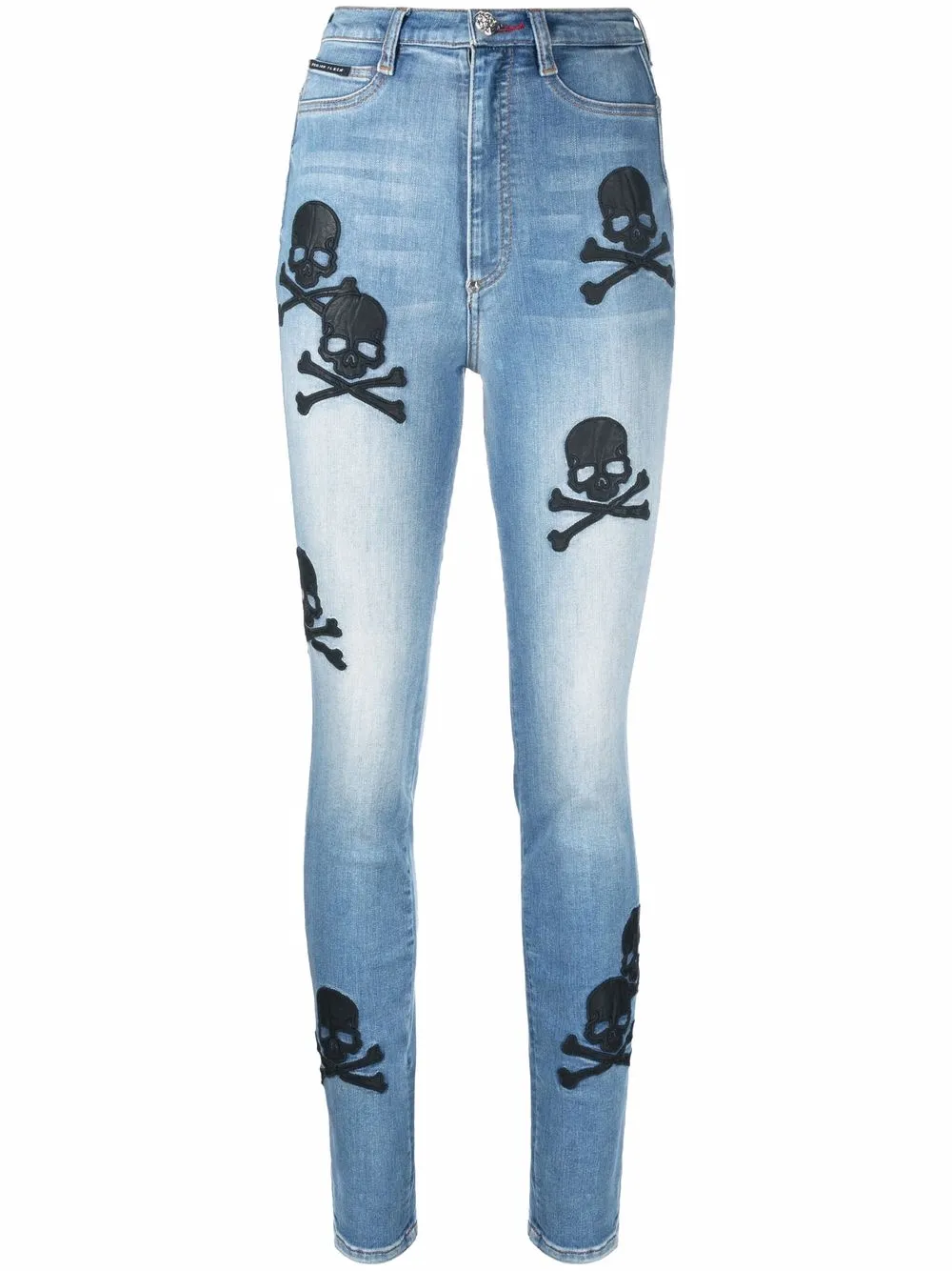 

Джинсы скинни с завышенной талией и нашивками Skull Philipp Plein, синий