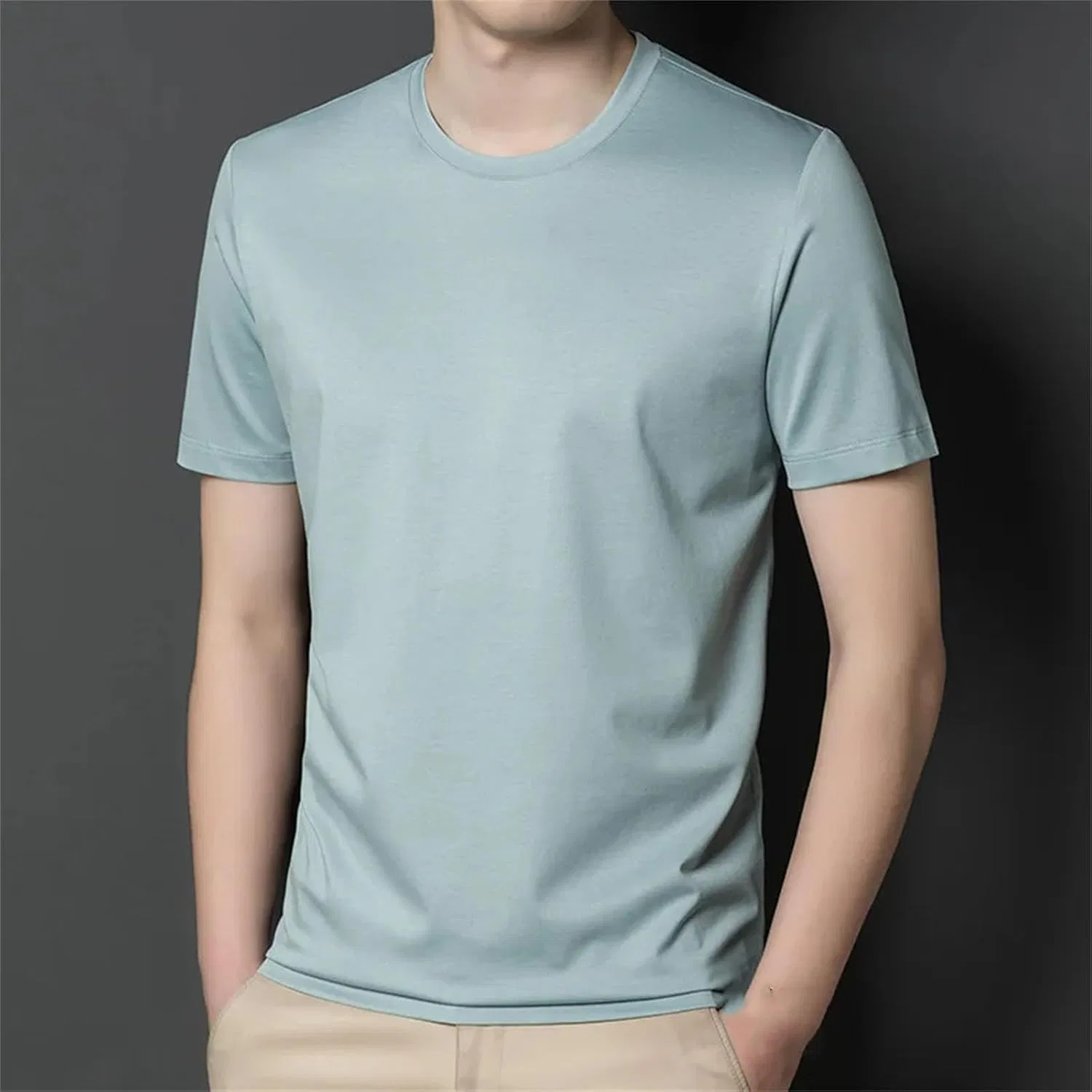 Мужская хлопковая футболка с круглым вырезом Solid, Light Blue — фото 3