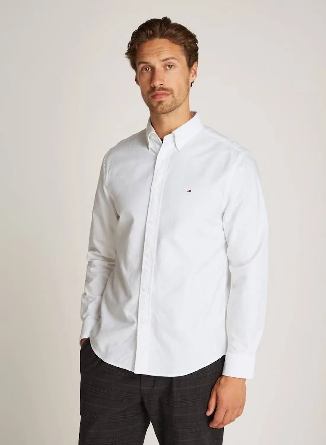 Рубашка оксфордская с текстурным узором Oxford dobby Tommy Hilfiger, белый