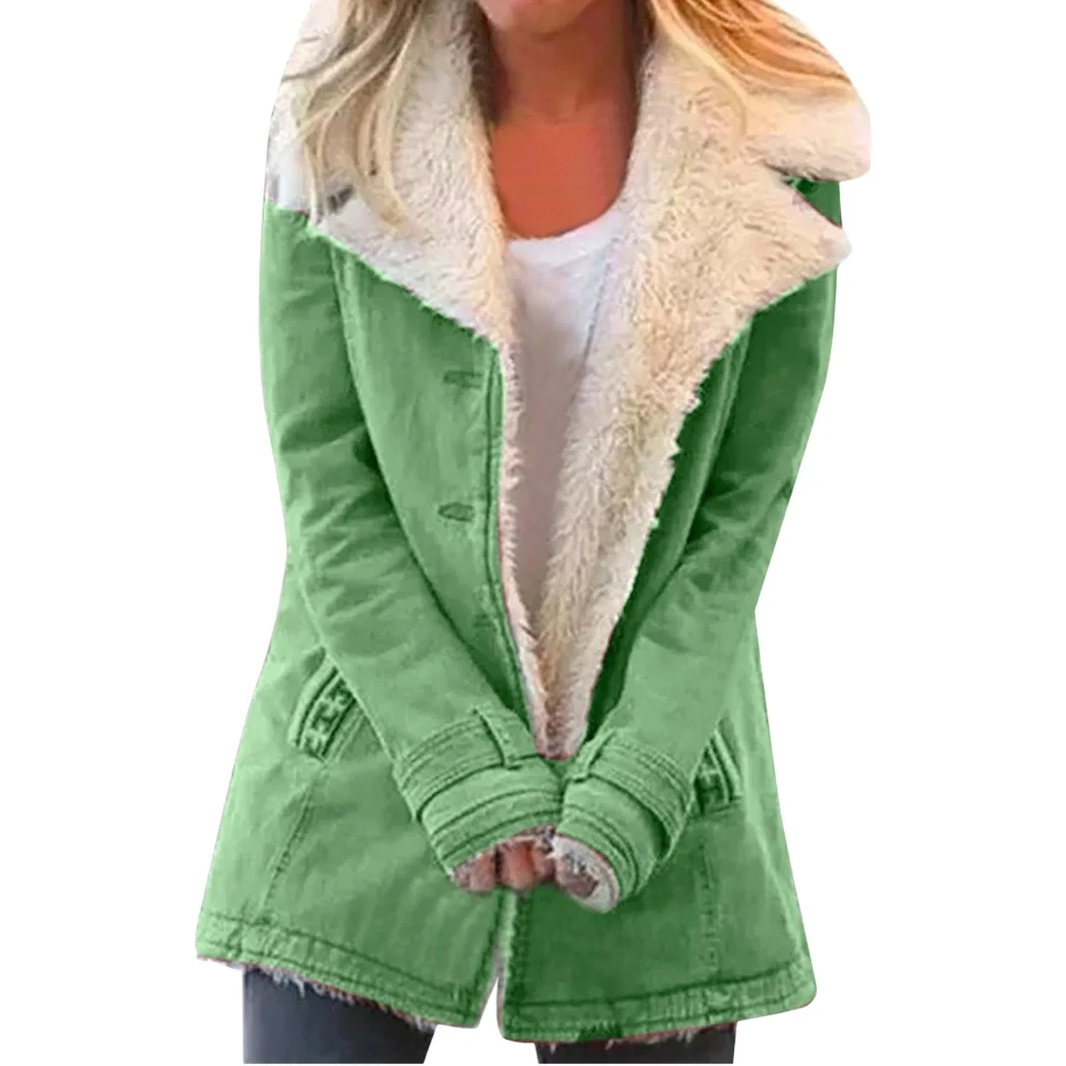 Женская джинсовая куртка на флисе с принтом, модель Oversized Casual, Verde A