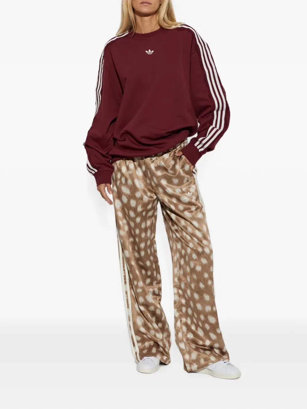 Свитшот с кружевом и 3 полосками Adidas, красный — фото 2