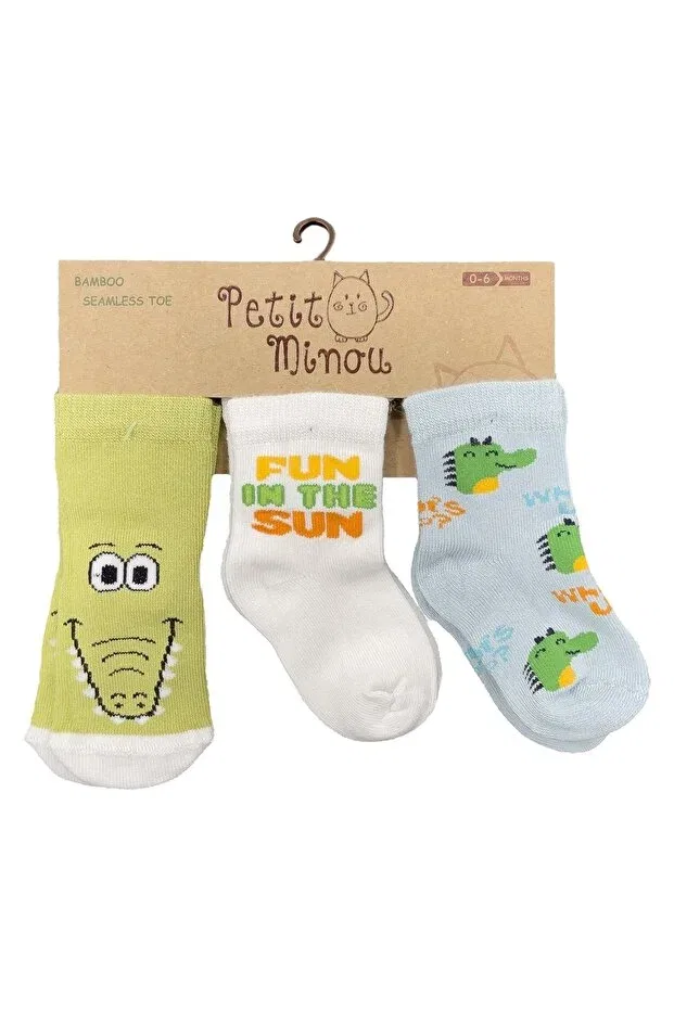 Детские носки для новорожденных с принтом 3-Piece Fun Crocodile Baby Socks 2155 Petit Minou, Multicolor