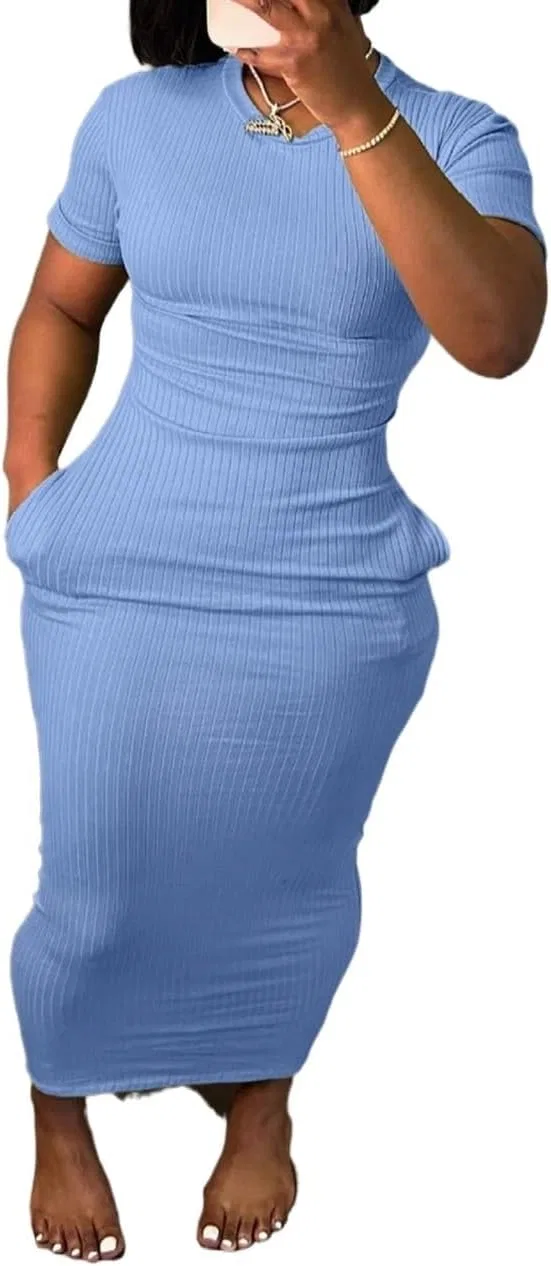Женское миди-платье с запахом Bodycon, Blue