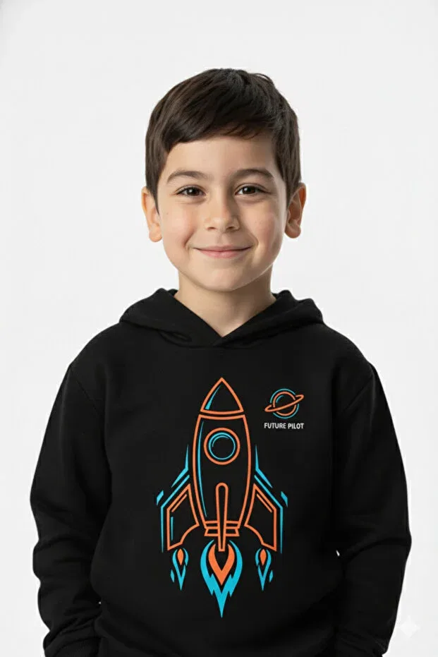 Детское худи для девочек с принтом Galactic Adventurer Premium Kids Hoodie with Pockets and Drawstring Premium Compact Sweatshirt Tracksuit Set Let'S Wear, Black — фото 2