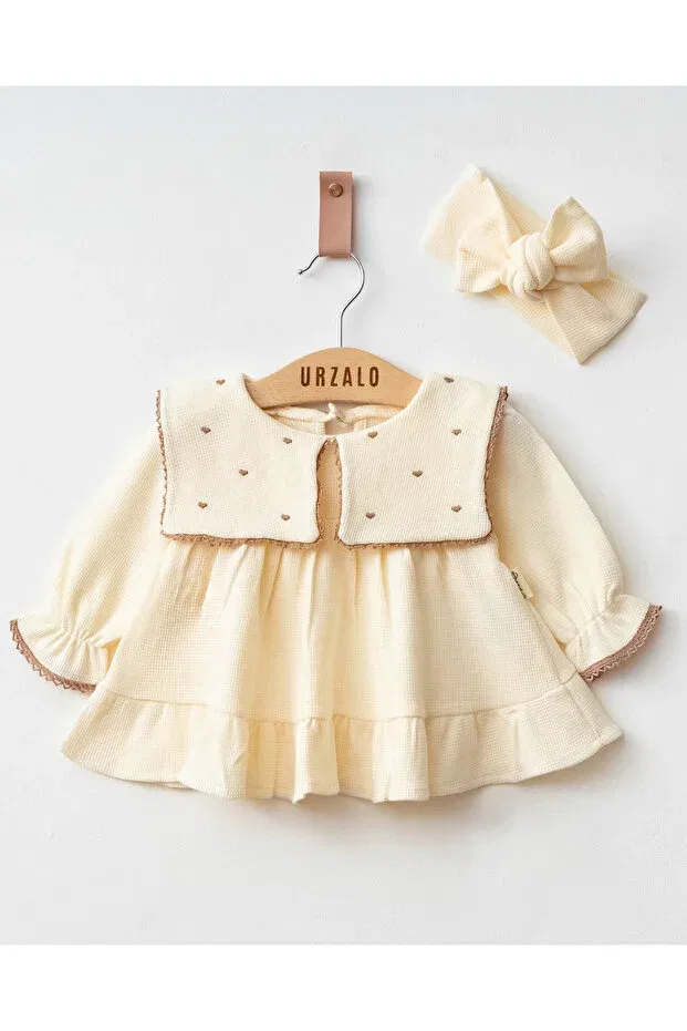 Детское платье для девочек с вышивкой Maita dress with heart embroidery Jammybaby, Cream