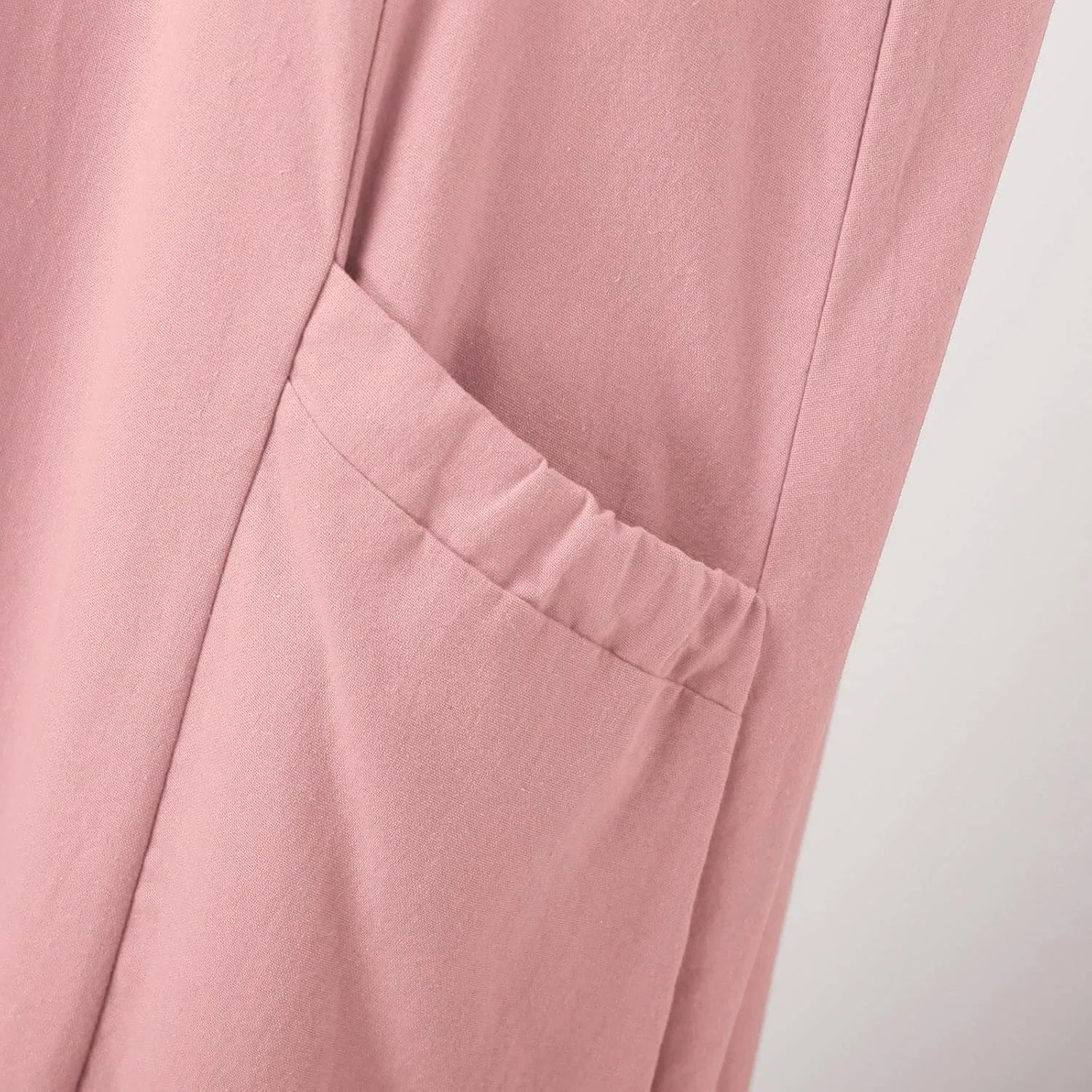 Женское летнее платье макси из хлопка и льна с карманами, Pink — фото 3