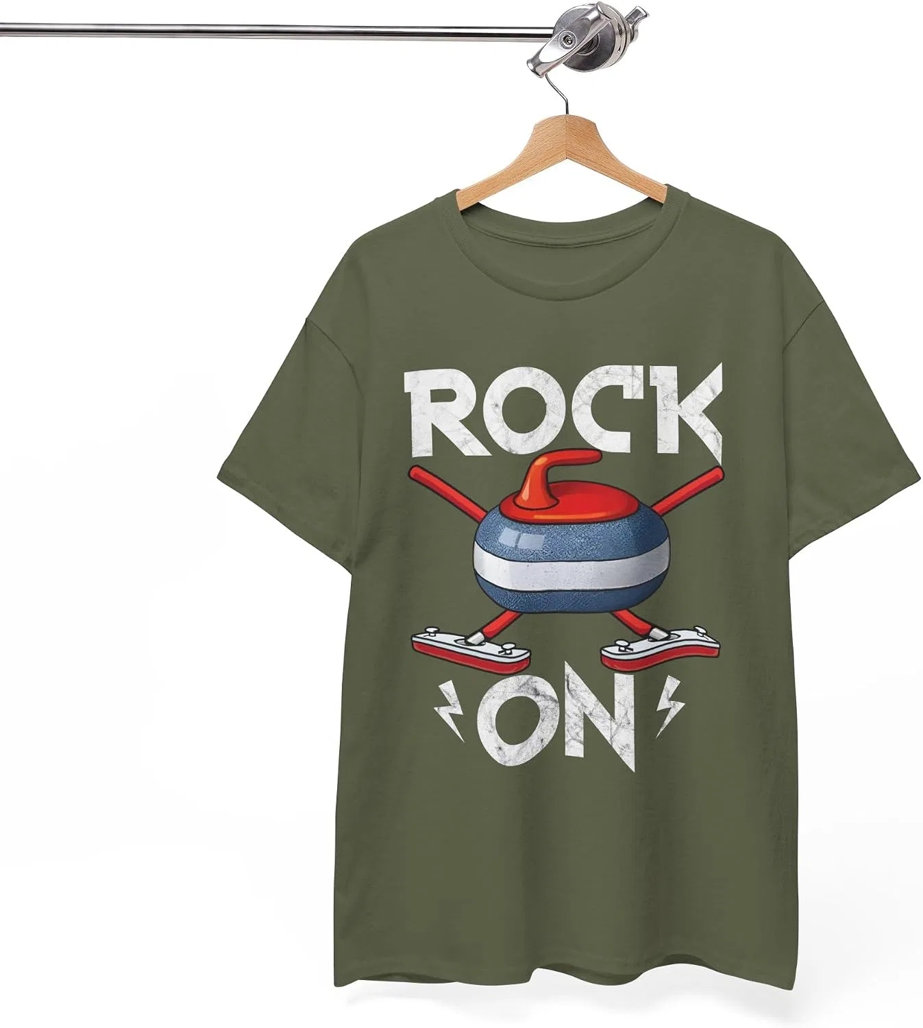 Мужская футболка с ретро-принтом Rock On Gildan 5000, Military Green — фото 4