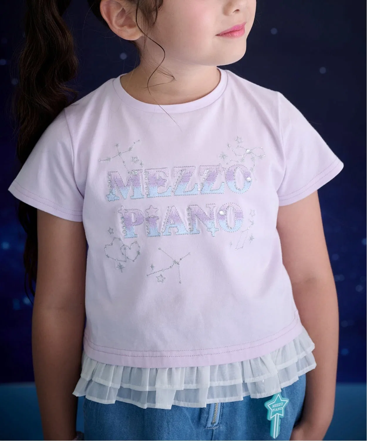 Детская футболка с принтом и стразами Constelation Logo mezzo piano, Pink — фото 4