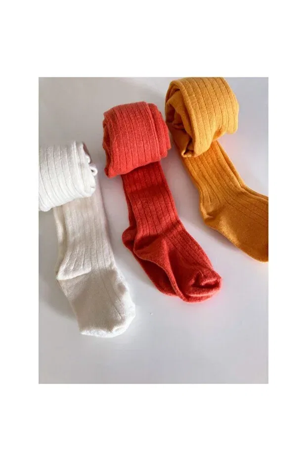 Детские колготки для девочек хлопковые 3 шт Ribbed baby pantyhose Cherryboomkids, Ecru, Cinnamon, Mustard — фото 2