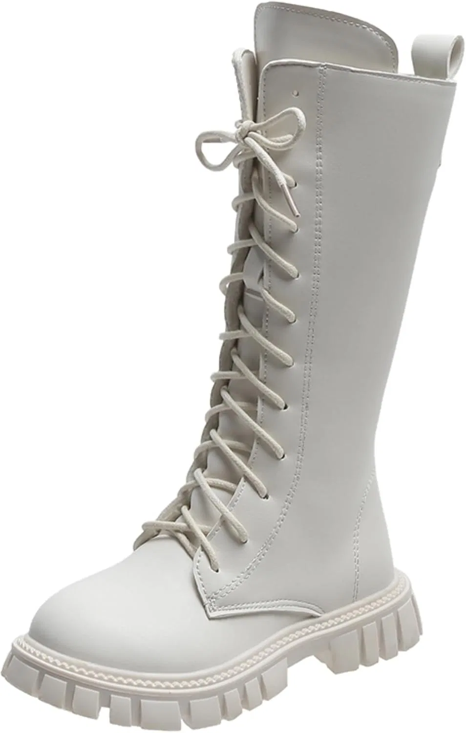 Детские ботинки для девочек на шнуровке с флисовой подкладкой, модель Mid Calf Fleece Lined Leather Shoes, White