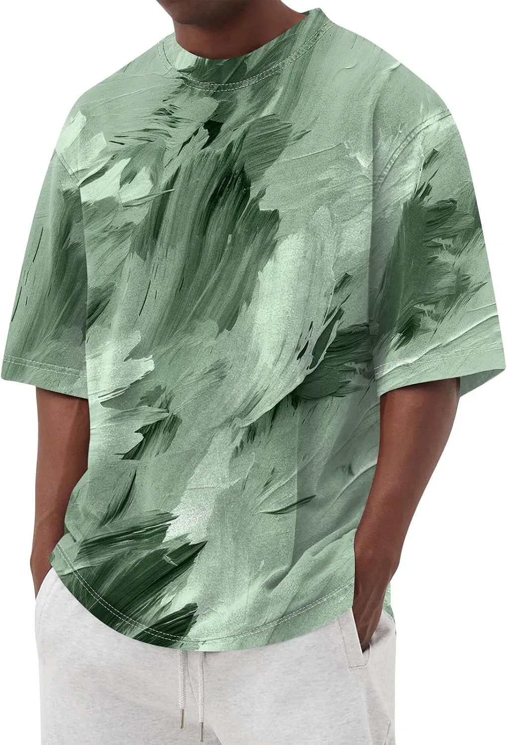 Мужская футболка с коротким рукавом, базовая легкая, crew neck, Green