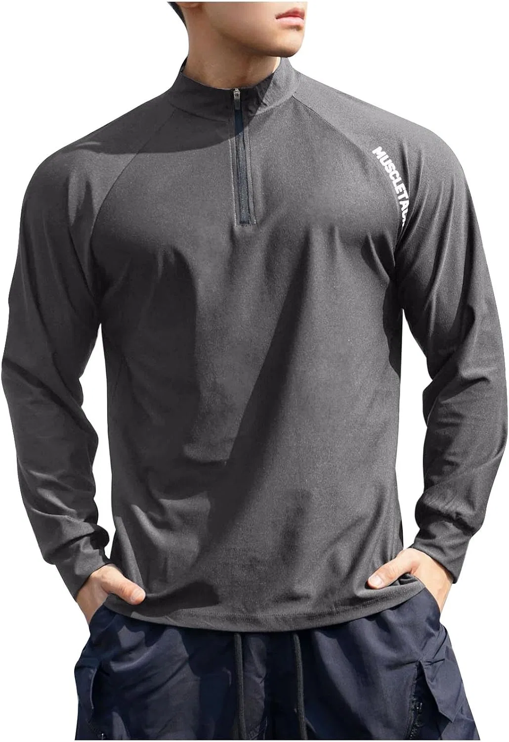 Мужская быстросохнущая футболка с длинным рукавом Quarter Zip Pullover, Gray