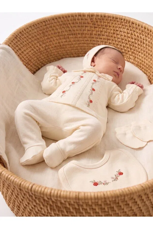Детский комплект боди для новорожденных девочек с вышивкой Basics Cherub Baby, Ecru — фото 2