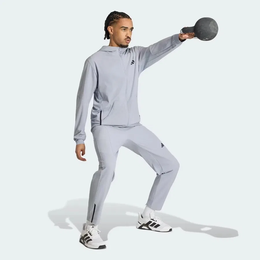 Свитшот мужской с капюшоном и полной застежкой-молнией D4T Workout Full Zip adidas, Серый — фото 3