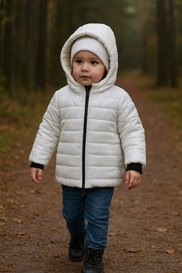 Детское зимнее пальто для девочек с капюшоном водонепроницаемое Dublino Kids, Ecru