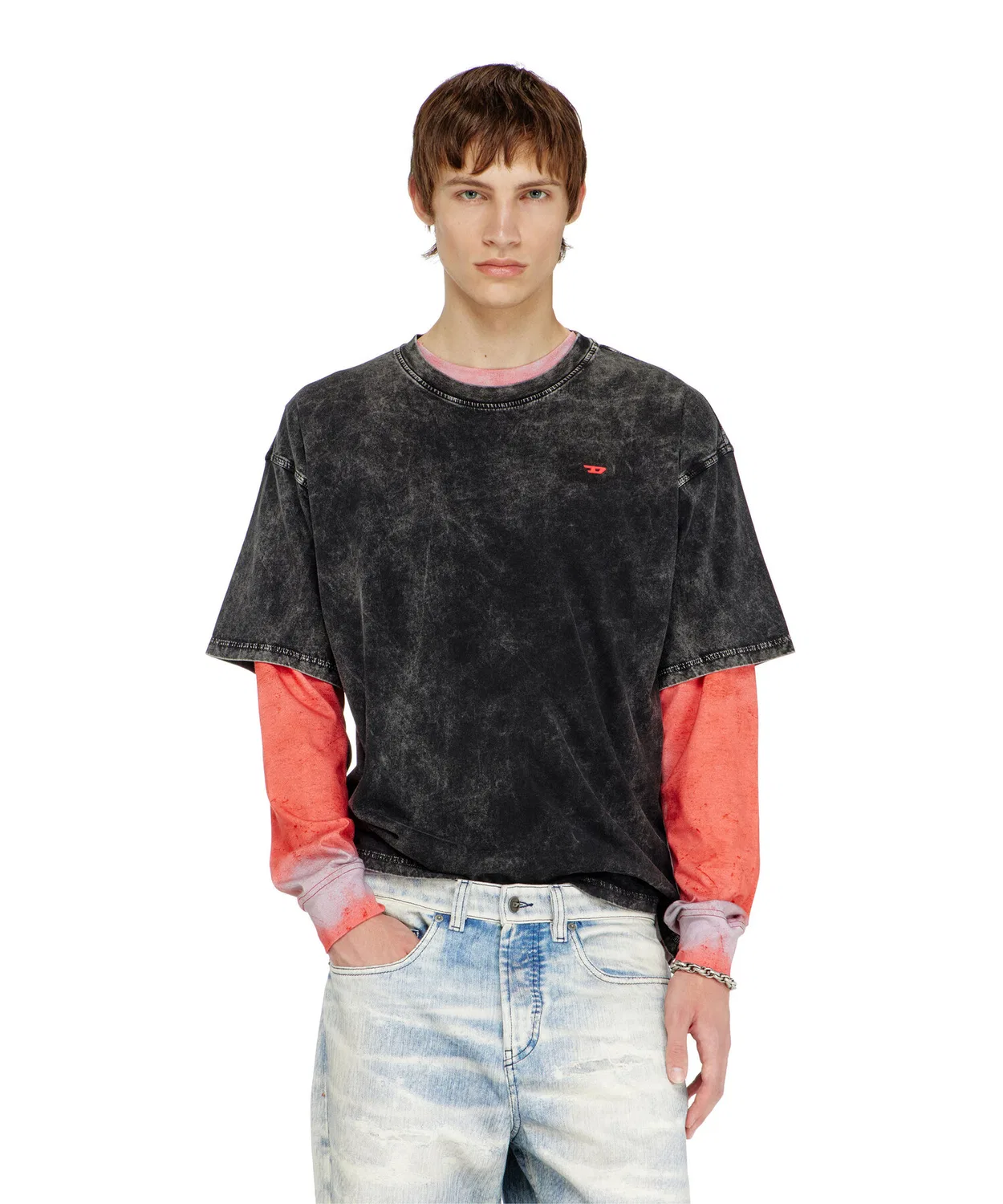 Мужская футболка с пигментной окраской и эффектом потертости T-BOXT-AA14 DIESEL, Black