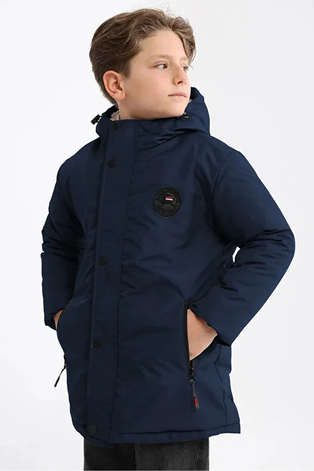 Детское пальто для мальчиков с капюшоном Qawwa, Navy Blue — фото 2
