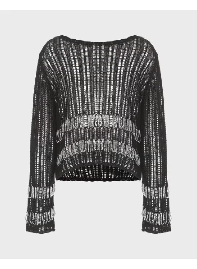 Пуловер вязаный с ажуром Zara, черный