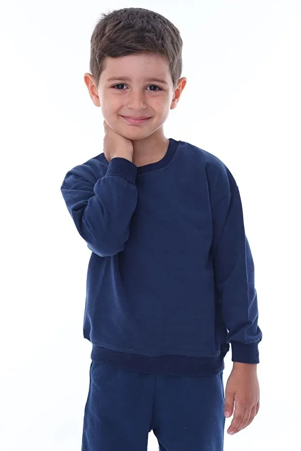 Детское худи для девочек хлопковое Basic solid color pink brushed soft 100% cotton sweatshirt Zuzunga, Navy Blue — фото 2