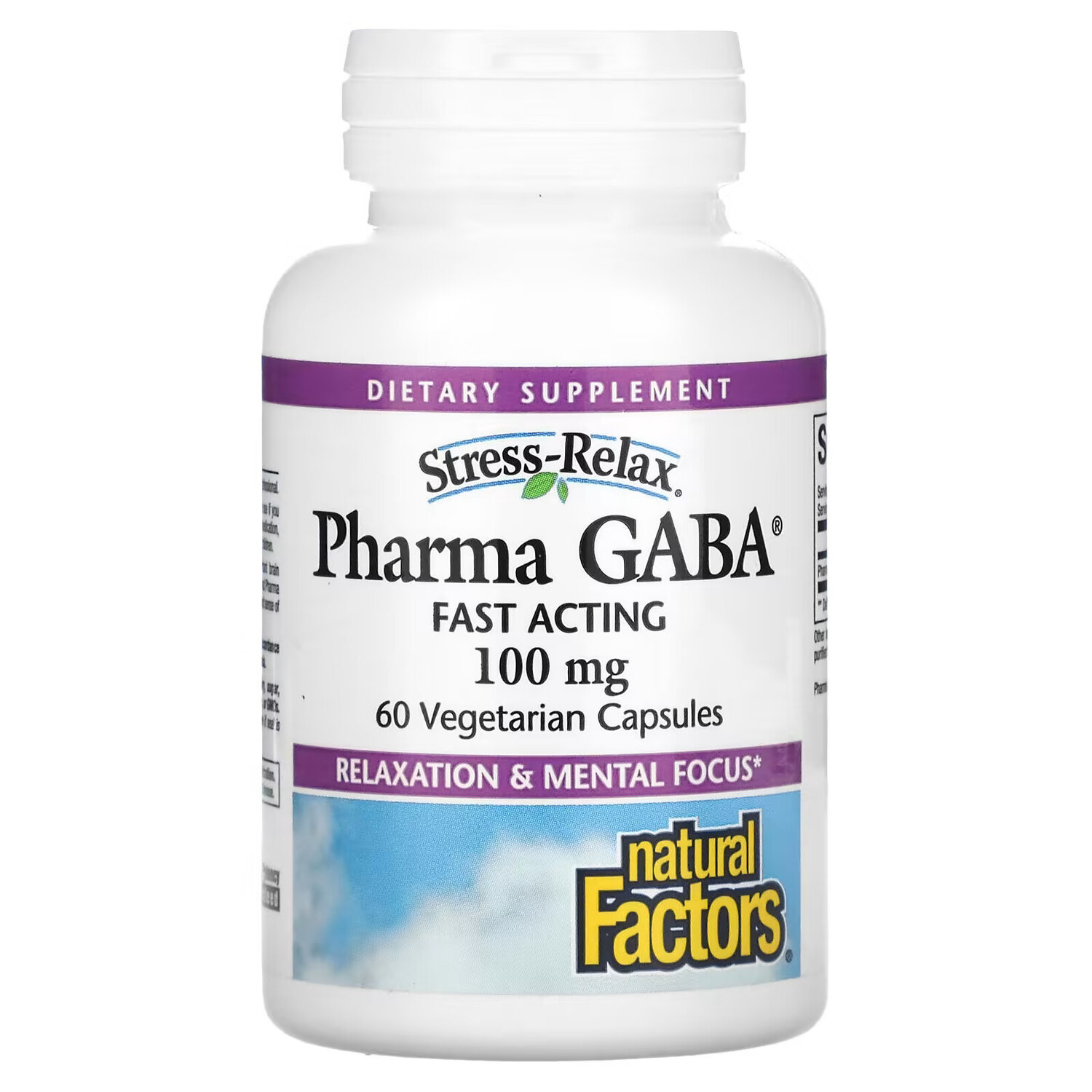 

Natural Factors, Stress Relax, Pharma GABA, 100 мг, 60 вегетарианских капсул