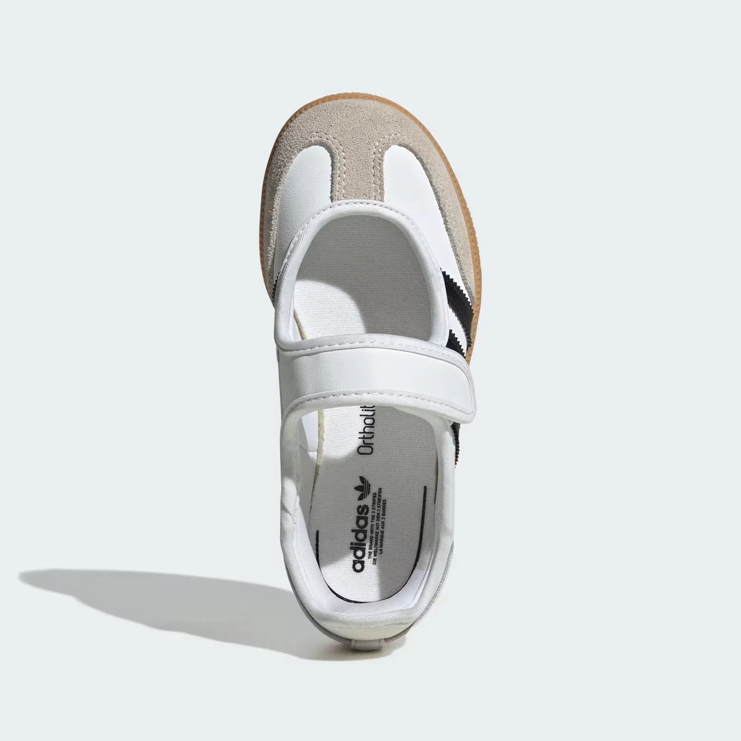Детские кроссовки в стиле Мэри Джейн на липучке Samba Jane Adidas Originals, белый/черный/гумми — фото 3