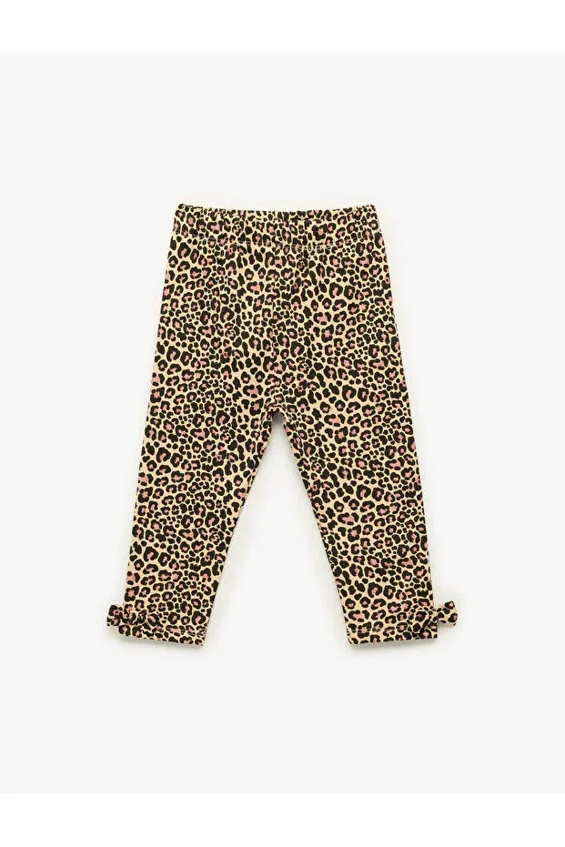 Детские леггинсы для девочек хлопковые с начесом Leopard Patterned Bow Koton, Ecru Patterned